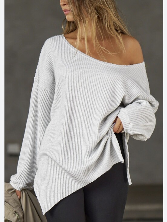 Joah Brown Sweaters - NWT Joah Brown Off-Shoulder Luxe Knit Tunic Sweater in Pearl Grey